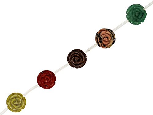 Pre-Owned Multi-Stone 13-15mm Carved Flower Bead Strand 16 inches