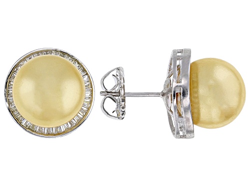 Pre-Owned Pearlfection® 12mm Golden South Sea Simulant & Bella Luce® Rhodium Over Sterling Silver Ea