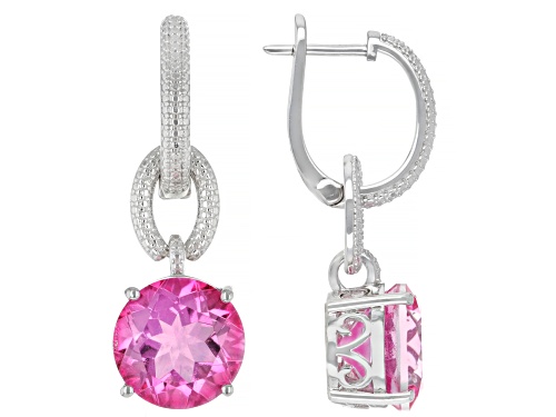 Pre-Owned 10.75ctw Hot Pink Quartz Rhodium Over Sterling Silver Earrings