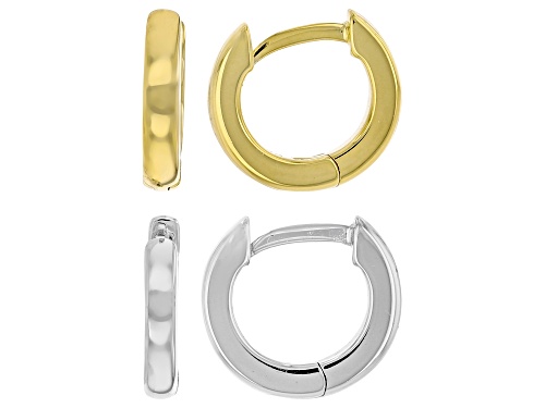 Pre-Owned 18k Yellow Gold Over Sterling Silver and Rhodium Over Sterling Silver Huggie Hoop Set of 2
