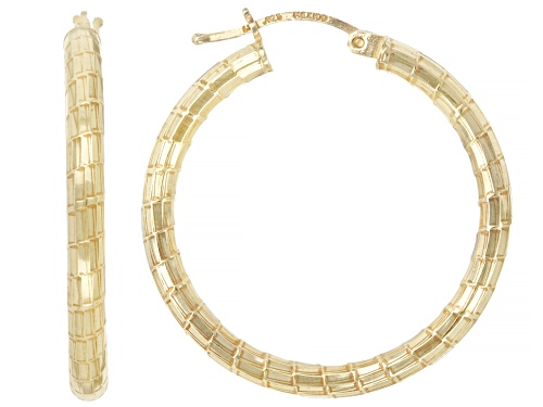Pre-Owned 18k Yellow Gold Over Sterling Silver 1" Diamond Cut Hoop Earrings