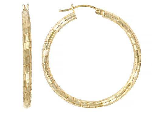 Pre-Owned 18k Yellow Gold Over Sterling Silver 1.25" Diamond Cut Hoop Earrings