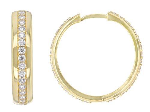 Pre-Owned MOISSANITE FIRE® 1.86CTW DEW ROUND BRILLIANT 14K YELLOW GOLD OVER SILVER  HOOP EARRINGS