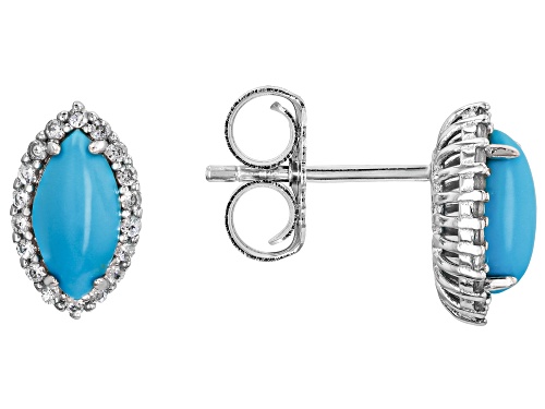 Pre-Owned 8x4mm Sleeping Beauty Turquoise with 0.28ctw White Zircon Rhodium Over Sterling Silver Ear