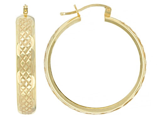 Pre-Owned 18k Yellow Gold Over Sterling Silver 1" Diamond Cut Hoop Earrings