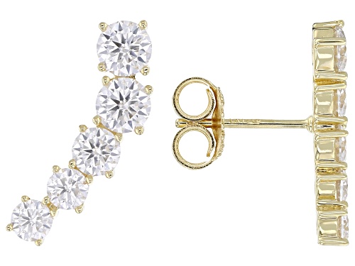 Pre-Owned MOISSANITE FIRE® 1.64CTW DEW ROUND BRILLIANT 14K YELLOW GOLD OVER SILVER EARRINGS
