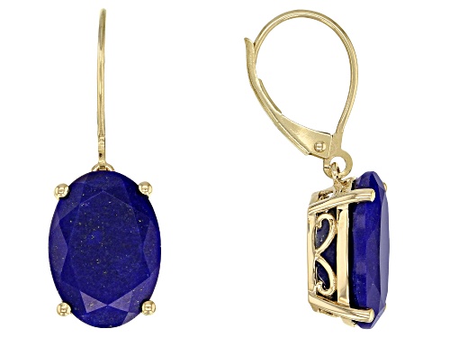 Pre-Owned 14x10mm Oval Lapis Lazuli Solitaire 10k Yellow Gold Dangle Earrings