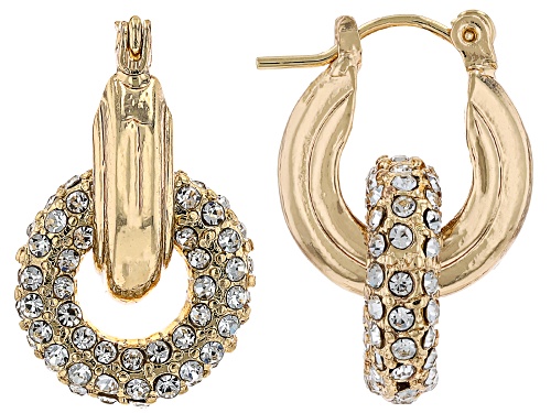 Pre-Owned Off Park® Collection White Crystal Gold Tone Round Link Earrings