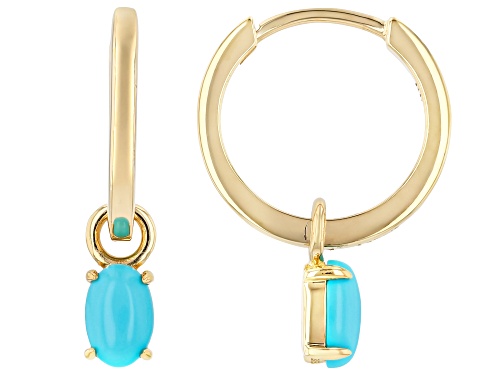 Pre-Owned 6x4mm Sleeping Beauty Turquoise 18k Yellow Gold Over Sterling Silver Earrings