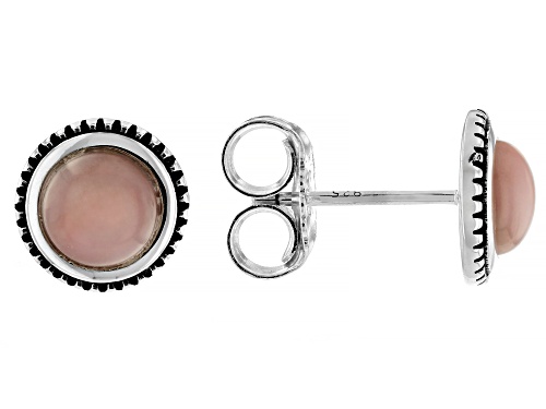 Pre-Owned 6mm Round Cabochon Pink Peruvian Opal Sterling Silver Stub Earrings