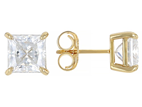 Pre-Owned MOISSANITE FIRE® 3.60CTW DEW SQUARE PRINCESS 14K YELLOW GOLD OVER SILVER STUD EARRINGS