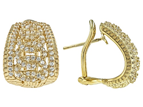 Pre-Owned Judith Ripka 1.35ctw Bella Luce® 14k Gold Clad Town & Country Pave Linked Shield Earrings