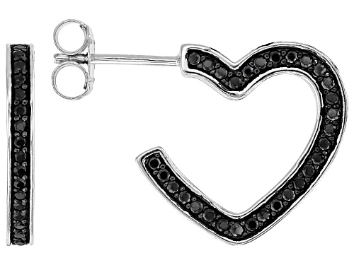 Pre-Owned 1.49ctw Black Spinel Rhodium Over Sterling Silver Heart Hoop Earrings