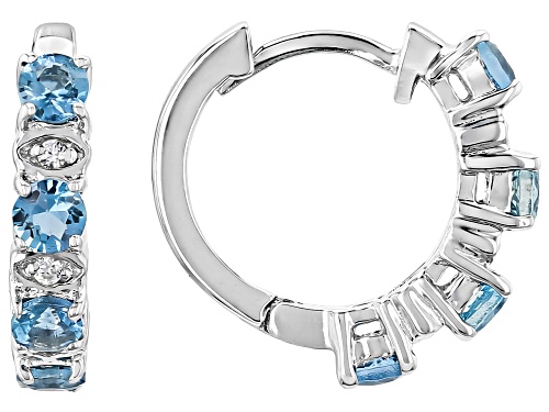 Pre-Owned 0.41ctw Round Ofiki Nigerian Aquamarine With 0.05ctw Zircon Rhodium Over Silver Earrings