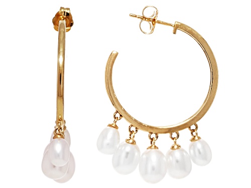 Pre-Owned 4.5-6mm White Cultured Freshwater Pearl 14k Yellow Gold Earrings