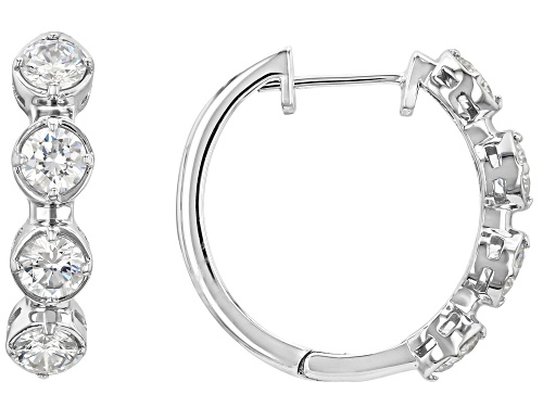 Pre-Owned 2.56ctw Round Lab Created Strontium Titanate Rhodium Over Sterling Silver Hoop Earrings