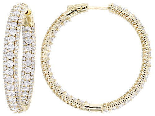 Pre-Owned MOISSANITE FIRE® 6.44CTW DEW ROUND 14K YELLOW GOLD OVER SILVER HOOP EARRINGS