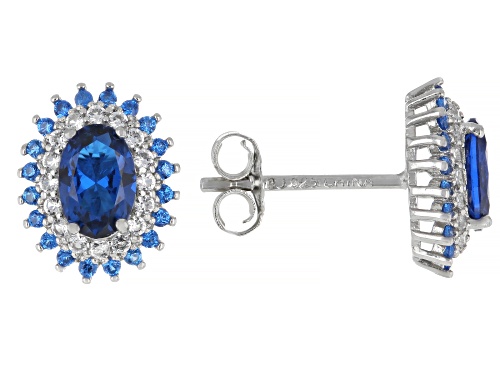 Pre-Owned 0.94ctw Lab Blue Spinel With 0.14ctw Lab Sapphire Rhodium Over Sterling Silver Earrings