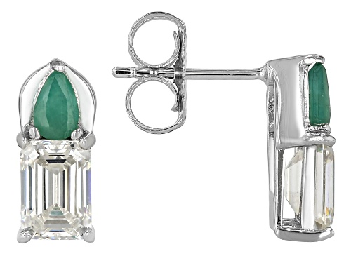 Pre-Owned 2.52ct Emerald Cut Strontium Titanite With .32ctw Emerald Rhodium Over Silver Earrings