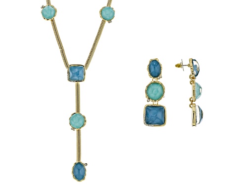 Pre-Owned Off Park® Collection, Waterfall Color Acrylic, White Crystal Gold Tone Necklace & Earring