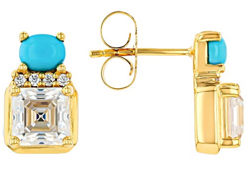 Pre-Owned MOISSANITE FIRE® 1.98CTW DEW AND SLEEPING BEAUTY TURQUOISE 14K YELLOW GOLD OVER SILVER EAR