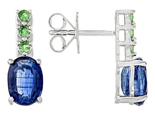 Pre-Owned 2.63ctw Kyanite with 0.20ctw Mint Tsavorite Rhodium Over Sterling Silver Earrings