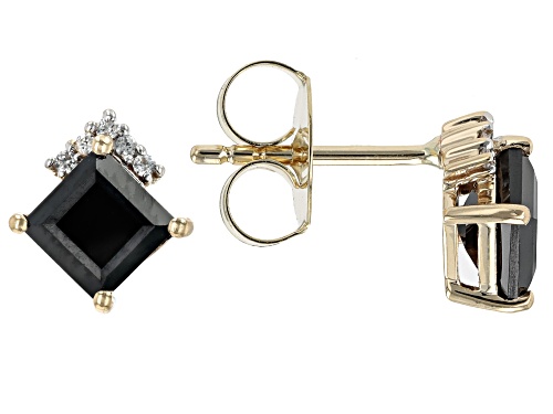 Pre-Owned 1.60ctw Black Spinel With 0.06ctw White Zircon 10k Yellow Gold Earrings