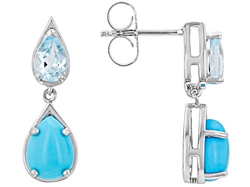 Pre-Owned 8x6mm Pear Sleeping Beauty Turquoise With 1.06ctw Glacier Topaz™ Rhodium Over Silver Earri