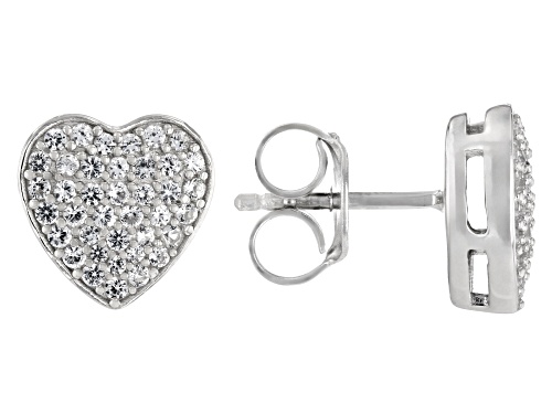 Pre-Owned 0.72ctw Lab Created White Sapphire Rhodium Over Sterling Silver Heart Earrings