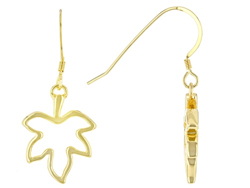 Pre-Owned 18k Yellow Gold Over Sterling Silver Leaf Dangle Earrings