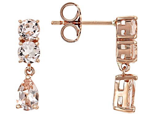 Pre-Owned 0.75ctw Round And 0.54ctw Pear Shape Cor-De-Rosa Morganite™ 10k Rose Gold Earrings