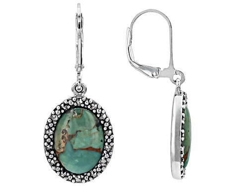 Pre-Owned 14x10mm Oval Cabochon Turquoise With Round Marcasite Sterling Silver Earrings