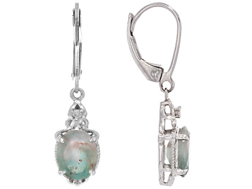 Pre-Owned 9x7mm Oval Aquaprase® with 0.02ctw Round White Diamond Accent Rhodium Over Silver Earrings