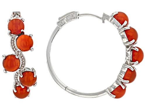 Pre-Owned 6mm round Cabochon Carnelian Rhodium Over Sterling Silver Hoop Earrings