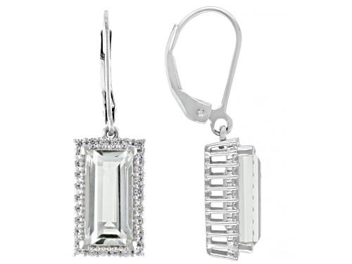 Pre-Owned 4.93ctw Prasiolite with 0.65ctw White Zircon Rhodium Over Sterling Silver Earrings