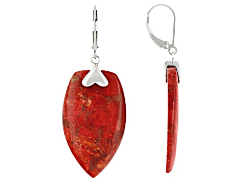 Pre-Owned 33x19mm Freeform Cut Red Coral Sterling Silver Dangle Earrings