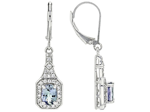 Pre-Owned 1.86ctw Ocean Tanzanite With White Zircon Rhodium Over Sterling Silver Earrings