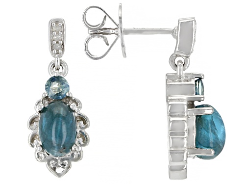 Pre-Owned 7x5mm Blue Apatite Cats Eye With 0.32ctw Sapphire And Diamond Rhodium Over Sterling Silver