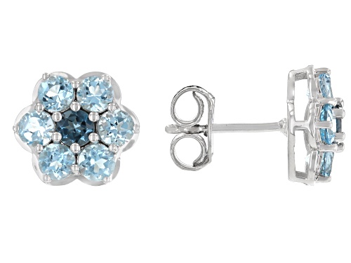 Pre-Owned 2.16ctw Swiss Blue With .36ctw London Blue Topaz Rhodium Over Sterling Silver Stud Earring