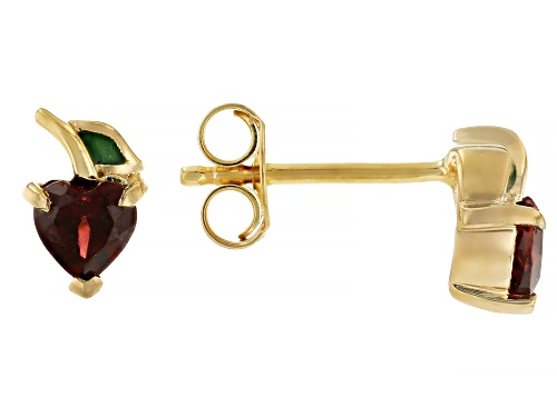 Pre-Owned 0.48ctw Vermelho Garnet™ With Green Enamel 18k Yellow Gold Over Sterling Silver Apple Earr