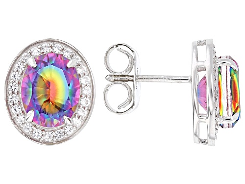 Pre-Owned 3.24ct Rainbow Quartz Doublet with 0.40ctw Lab White Sapphire Rhodium Over Sterling Silver