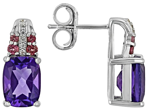 Pre-Owned 3.40ctw African Amethyst with .29ctw Pink Tourmaline & .07ctw Zircon Rhodium Over Silver E