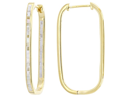 Pre-Owned White & Golden South Sea Mother-of-Pearl 18k Yellow Gold Over Sterling Silver Earrings