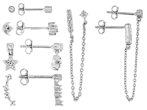 Pre-Owned 0.39ctw Round Lab Created White Sapphire Rhodium Over Sterling Silver Ear Stack Set