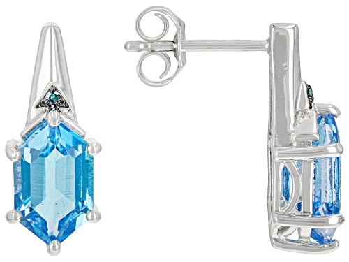 Pre-Owned 2.24ctw Hexagon Swiss Blue Topaz & .005ctw Blue Diamond Sterling Silver Earrings