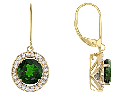 Pre-Owned 3.61ctw Round Chrome Diopside and .58ctw Round White Zircon 14k Yellow Gold Dangle Earring