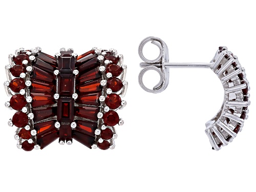 Pre-Owned 2.90ctw Baguette And 1.06ctw Round Vermelho Garnet™ Rhodium Over Sterling Silver Earrings