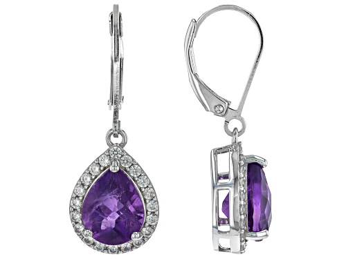 Pre-Owned 3.50ctw Pear shape African Amethyst With .61ctw Lab White Sapphire Rhodium Over Silver Ear