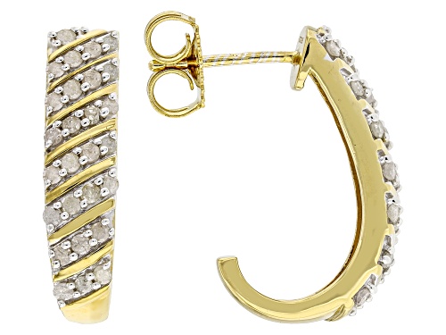 Pre-Owned Engild™ 0.75ctw Round White Diamond 14k Yellow Gold Over Sterling Silver J-Hoop Earrings
