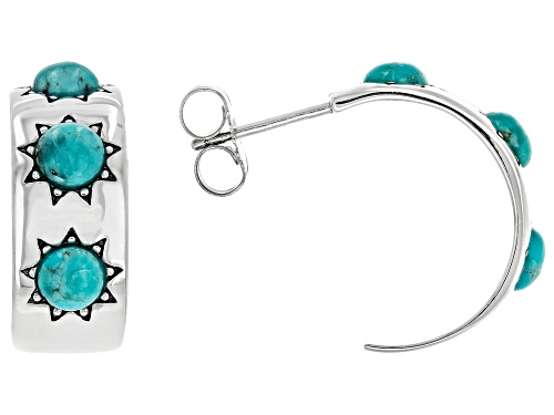 Pre-Owned Southwest Style by JTV™ 4.5mm Round Blue Composite Turquoise Sterling Silver Sun Hoop Earr